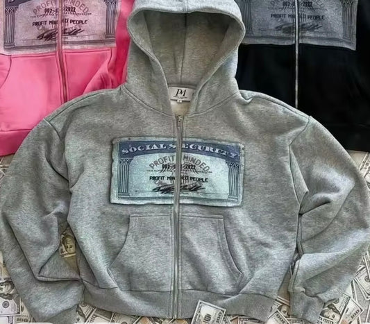 “Y2K Profit Minded Graphic Zip Up Hoodie Streetwear Unisex Men Women
