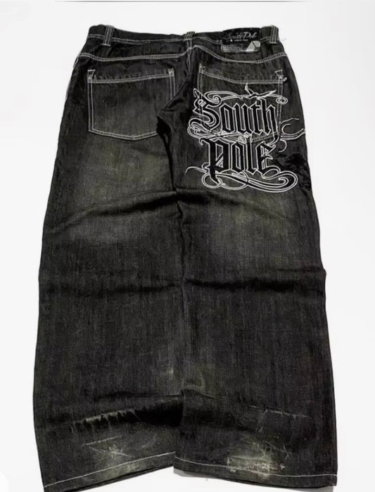 Y2K South Pole Baggy Wide Leg Black Jeans | Streetwear Denim